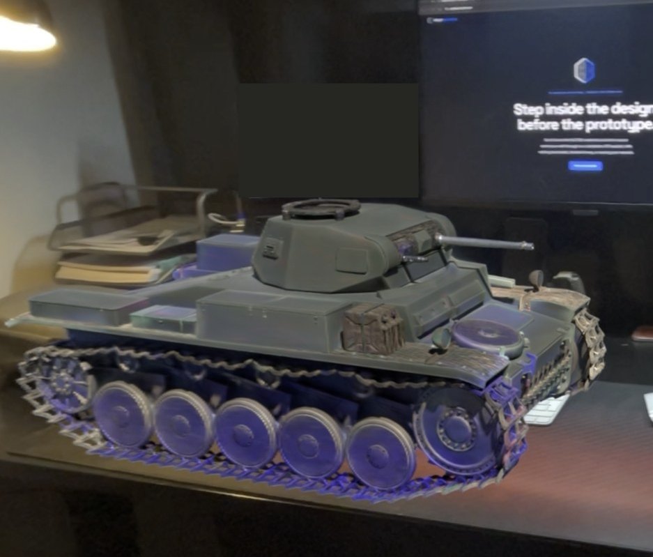 A detailed tank reviewed as a Gaussian splat on a standalone XR headset